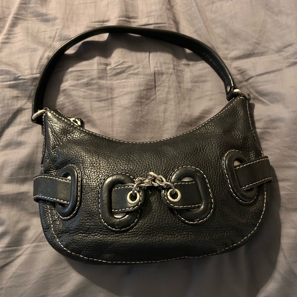 Michael Kors Women's Black Leather Shoulder Bag with Silver Chain Accent
